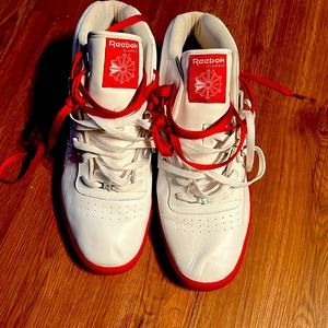 Rebook high top sneakers red and white used size 13 mens